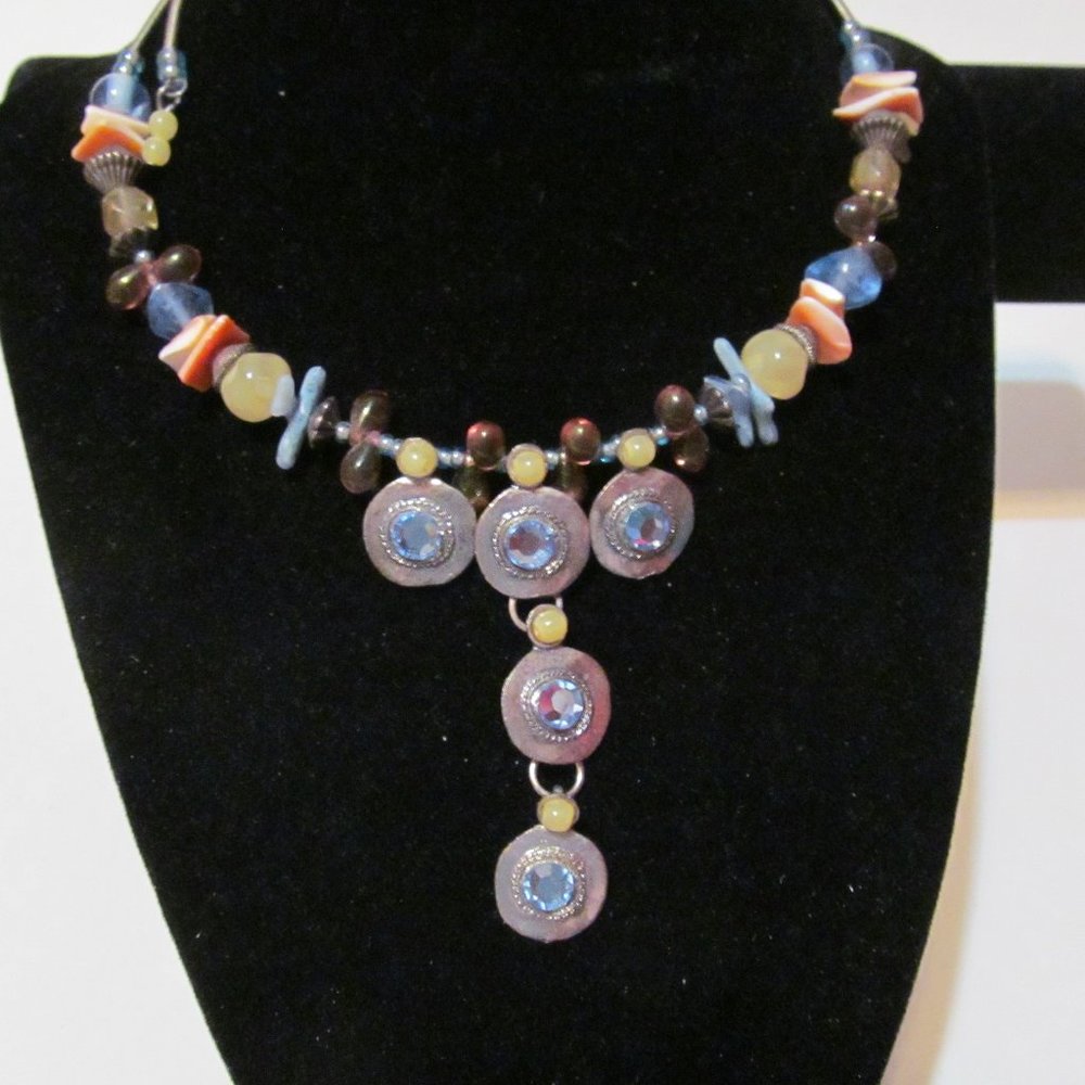 Treska coil choker necklace glass beads signed